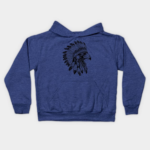 head of a raven wearing a traditional Indian feather headdress Kids Hoodie by InshynaArt